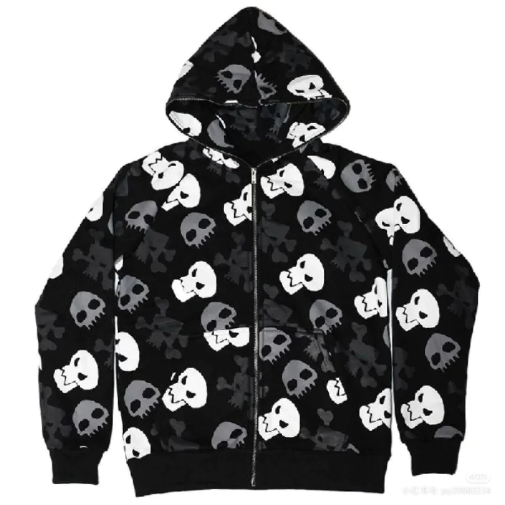 Dark Wind Skull Oversized Hoodie with Zipper Coat
