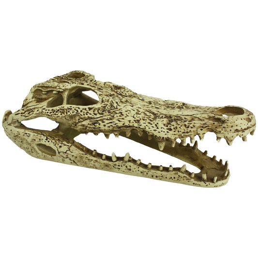 Komodo Reptile Terrarium Realistic Alligator Skull Ornament Decor | Easy to Clean Under Water Aquarium or Dry Habitat Decoration Accessory 9 Inches
