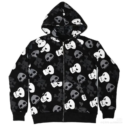 Dark Wind Skull Oversized Hoodie with Zipper Coat